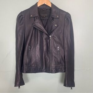 Banana Republic Motor Leather Jacker Biker Pacific Navy Size Small Puffed Sleeve